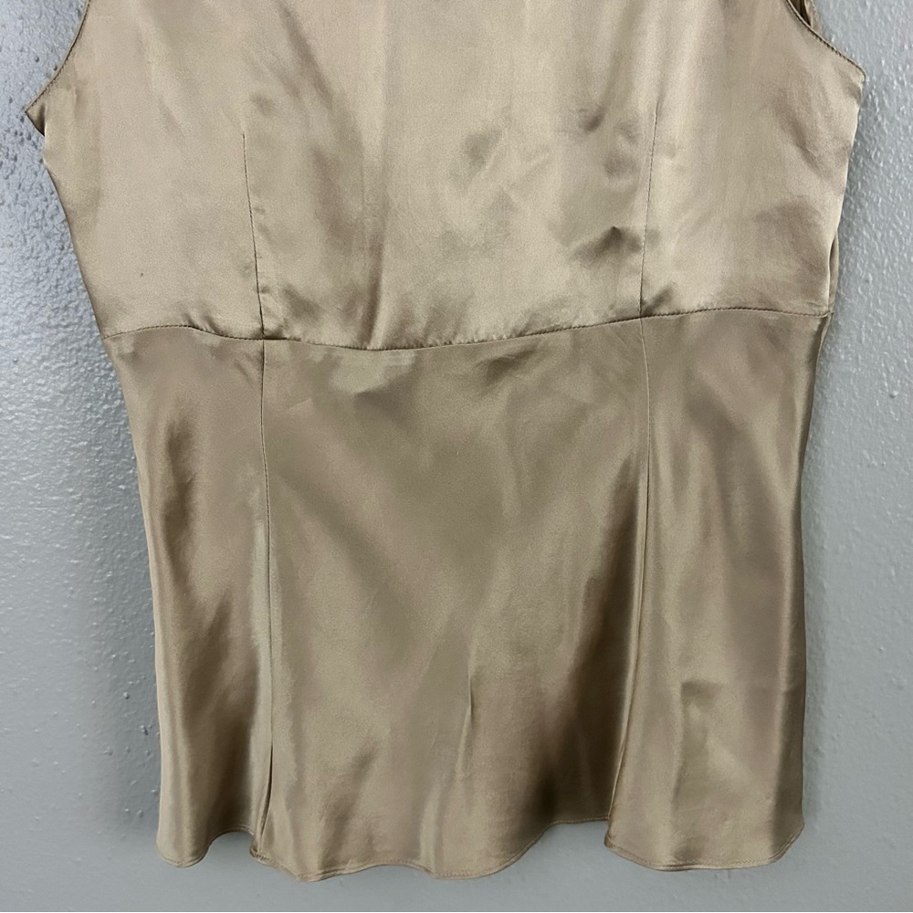 Ann Taylor LOFT Tan 100% Silk Shiny Satin Lace Trim Babydoll Tank Top Size 6 Y2K - Picture 8 of 9